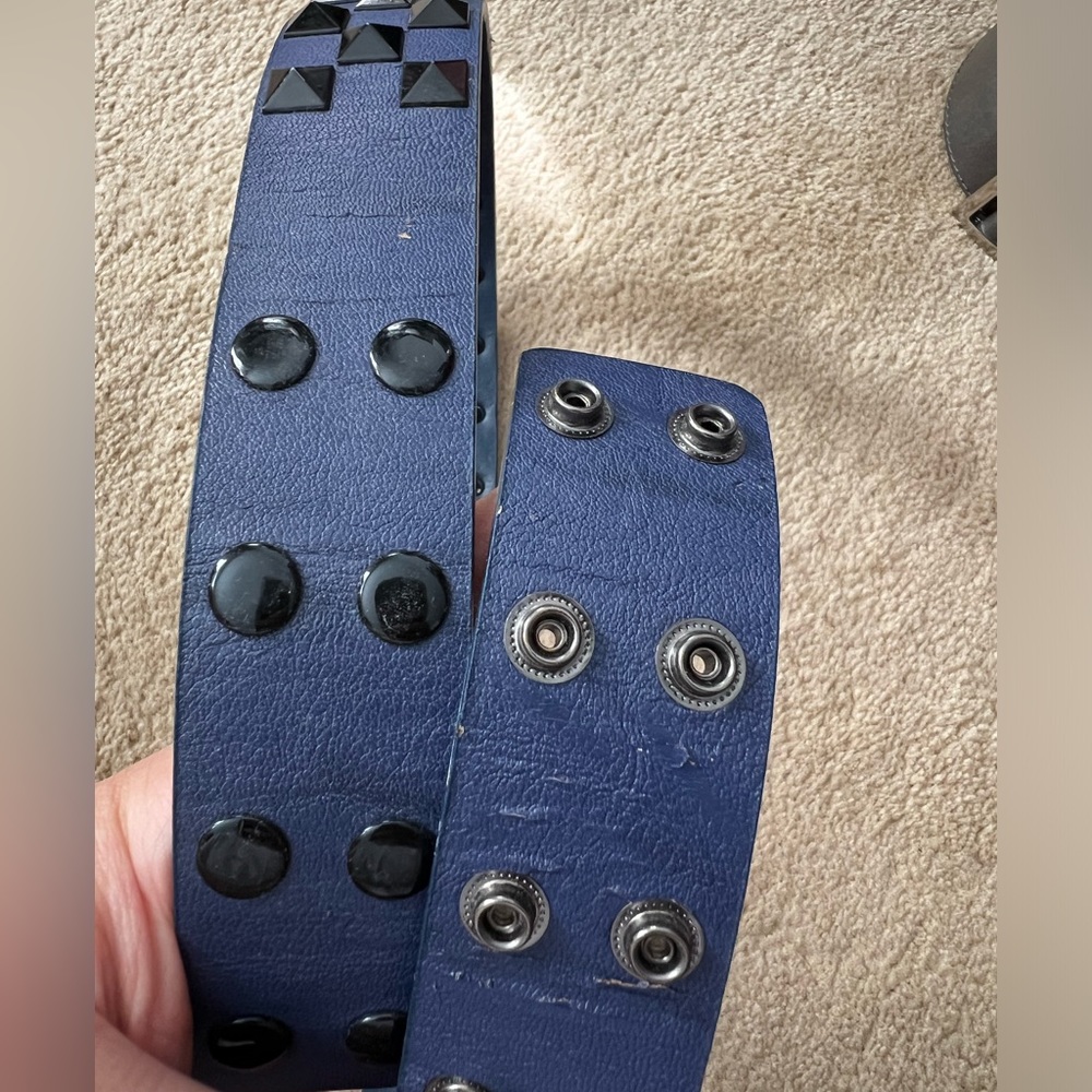 New Zara Belt studded snap waist navy black faux leather pleather poly medium - Picture 2 of 4